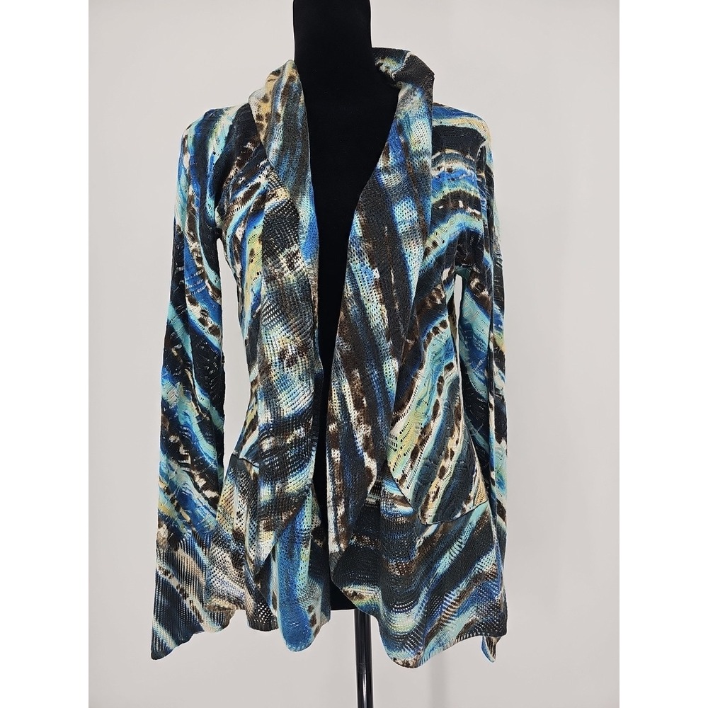 Vtg Alberto Makali Wool‎ Cardigan Large Shawl Neck Lightweight Art To Wear Y2K